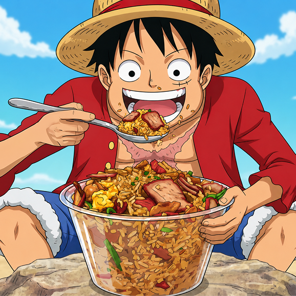 Luffy de One Piece comiendo un cantonés gigante